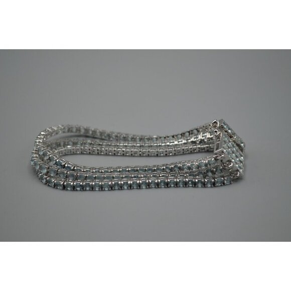 Blue Cubic Zirconia Three Strand Tennis Bracelet Sterling Silver 925 ADI CZ 8" - Picture 9 of 10